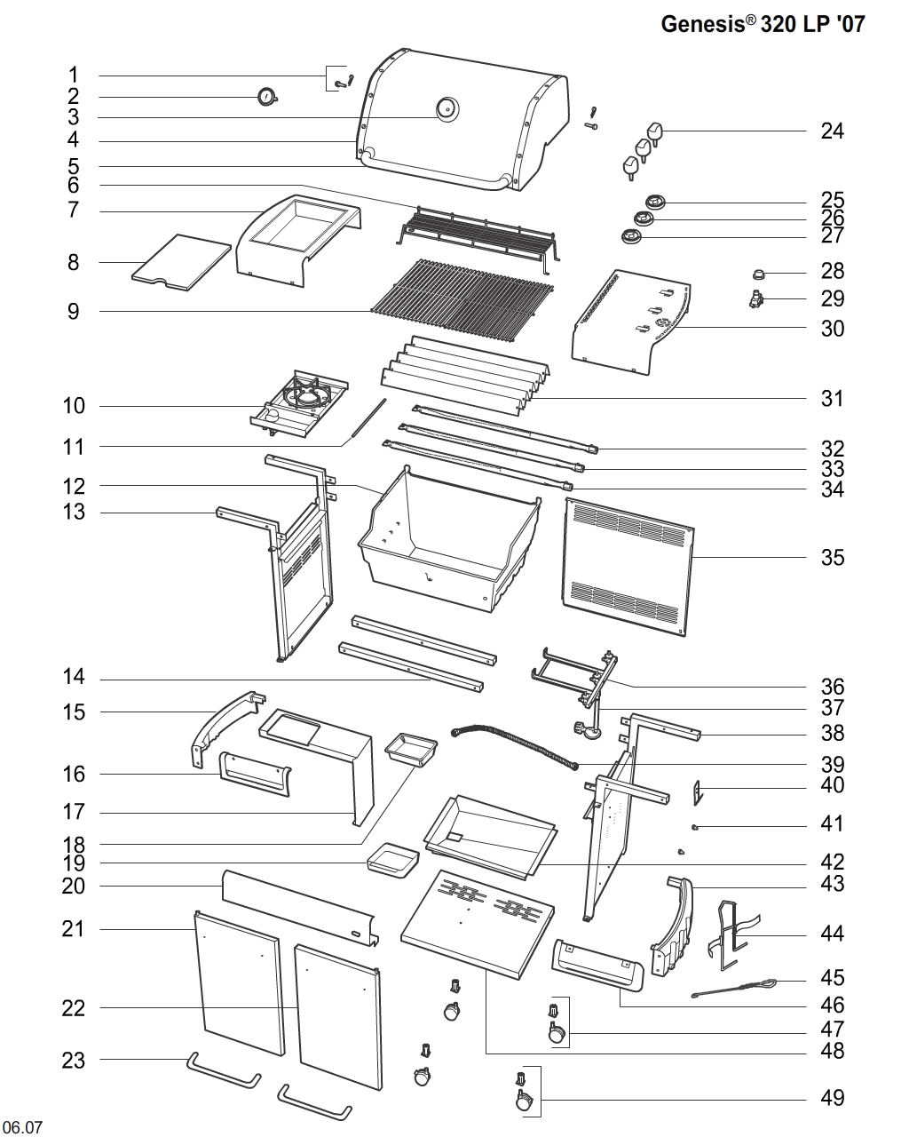 Weber 67777 LP side burner assembly, 29mb, Genesis '07